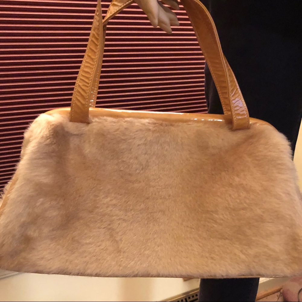 KOOBA Animal FUR SATCHEL BAG, camel w/ caramel